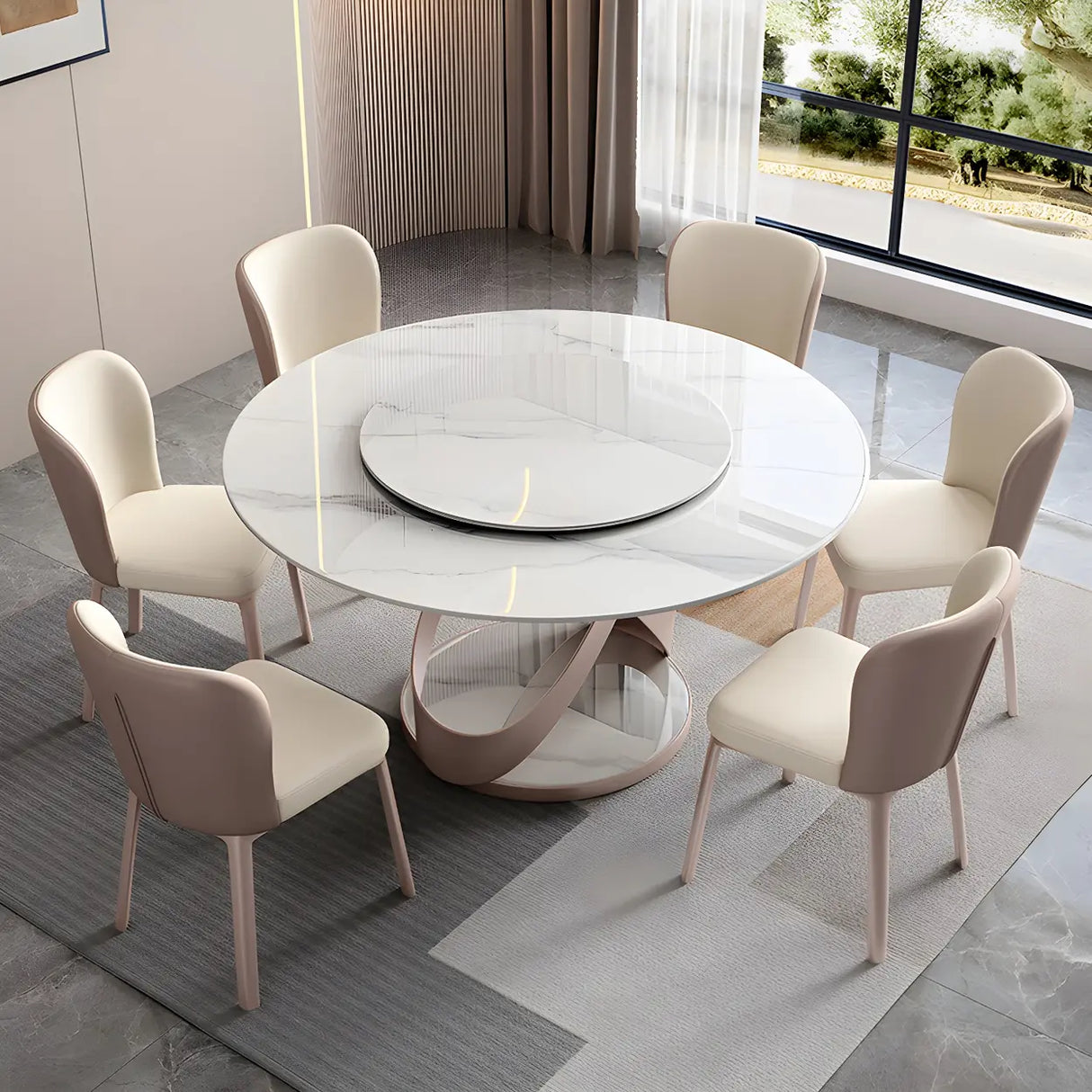 Nordic Scratch Resistant Round Stone Grey Large Dining Table Image - 4