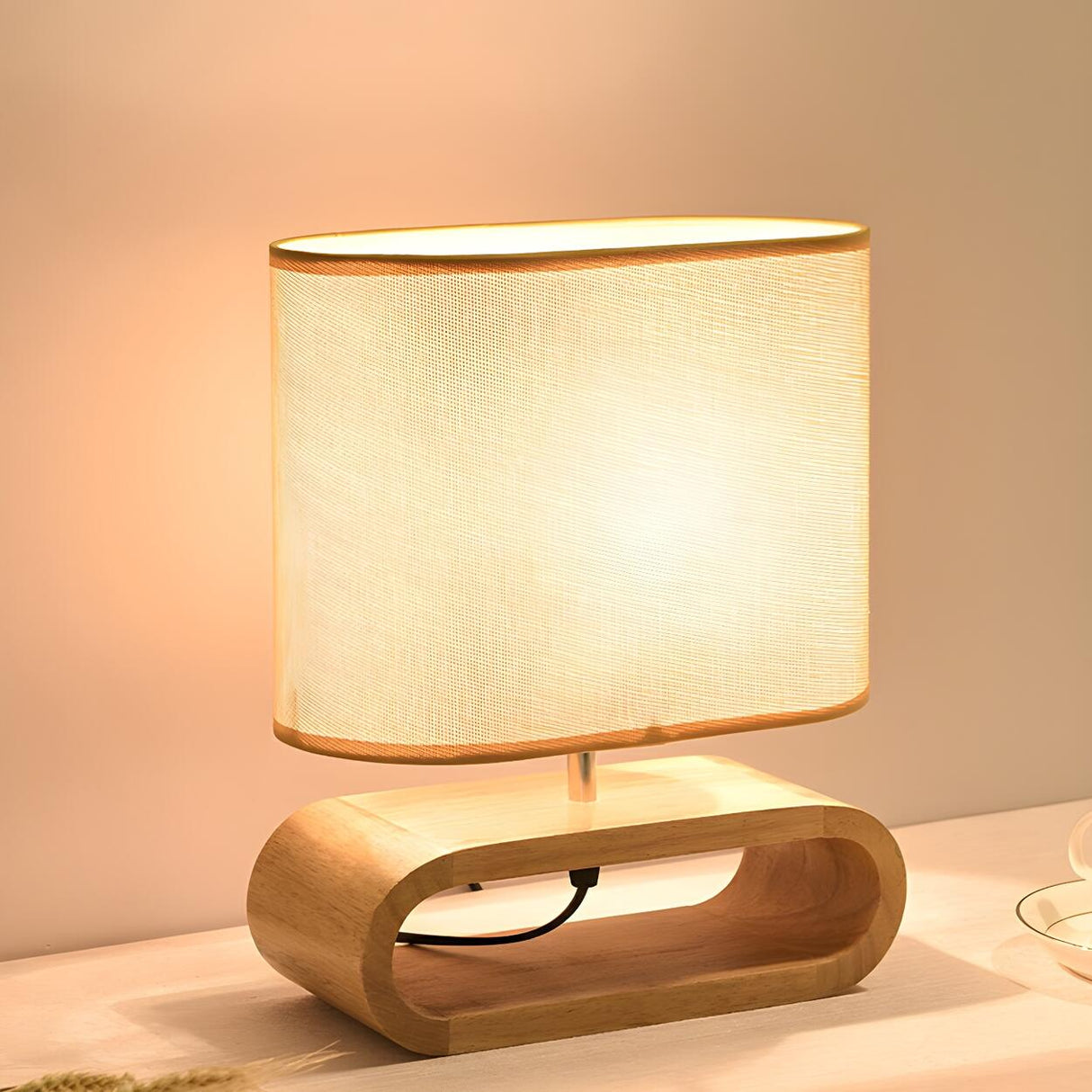 Nordic Simple Fabric Wooden Base Bedroom Table Lamp Image - 3