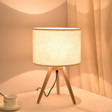 Nordic Simple Fabric Wooden Base Bedroom Table Lamp Image - 6