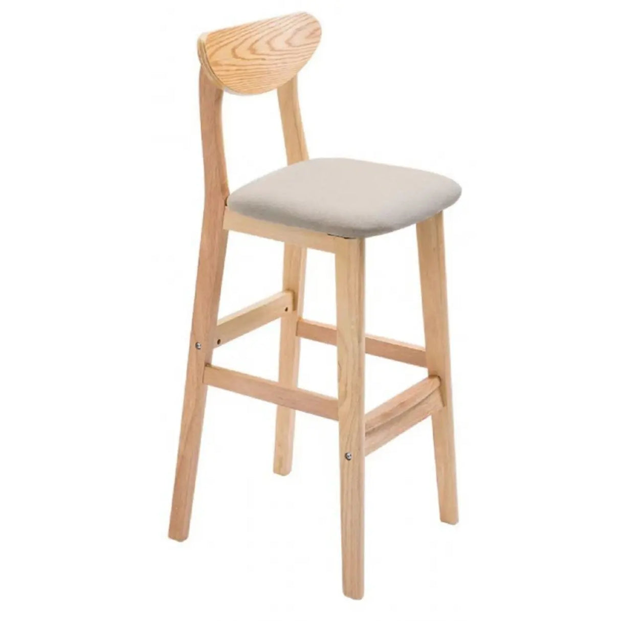 Nordic Simple Soft Seating Natural Wood Bar Stools With Back Image - 2