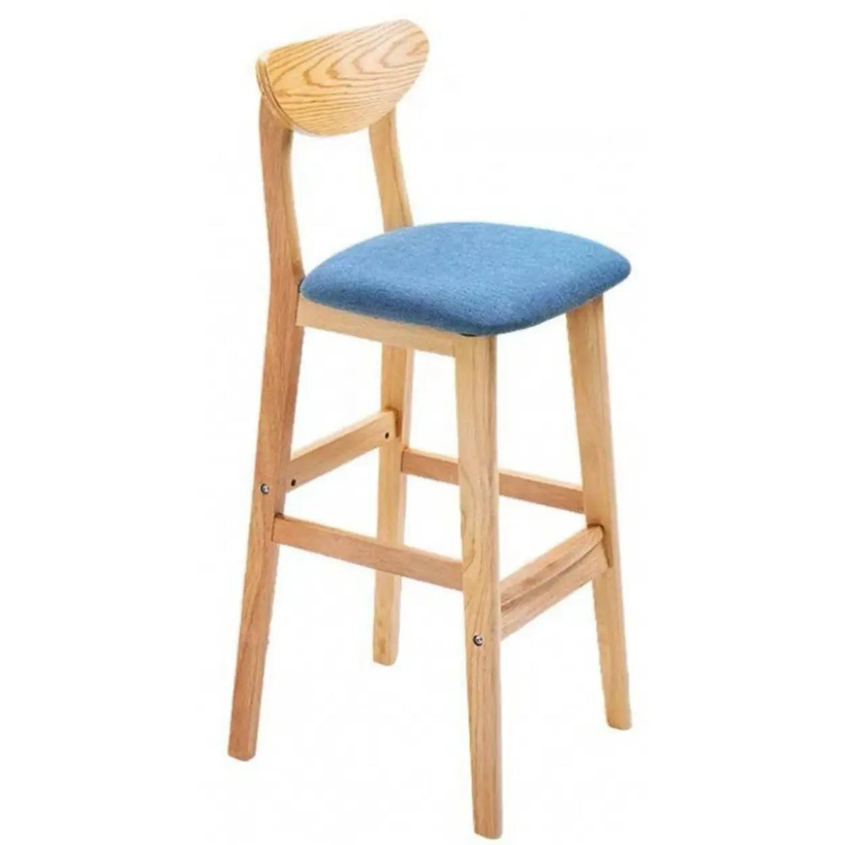 Nordic Simple Soft Seating Natural Wood Bar Stools With Back Image - 9