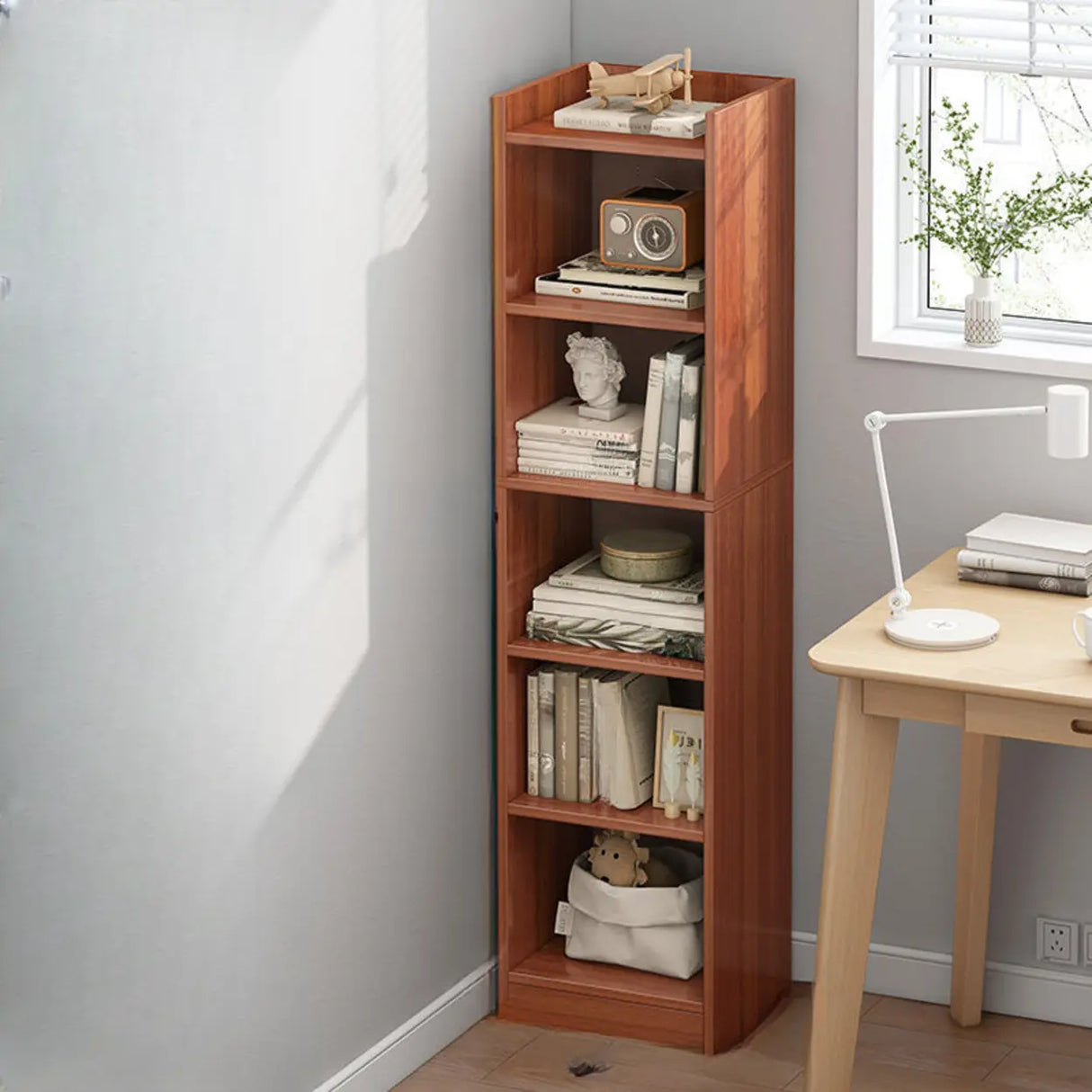 Nordic Simple Wood Closed Rectangular Narrow Bookcase Image - 16