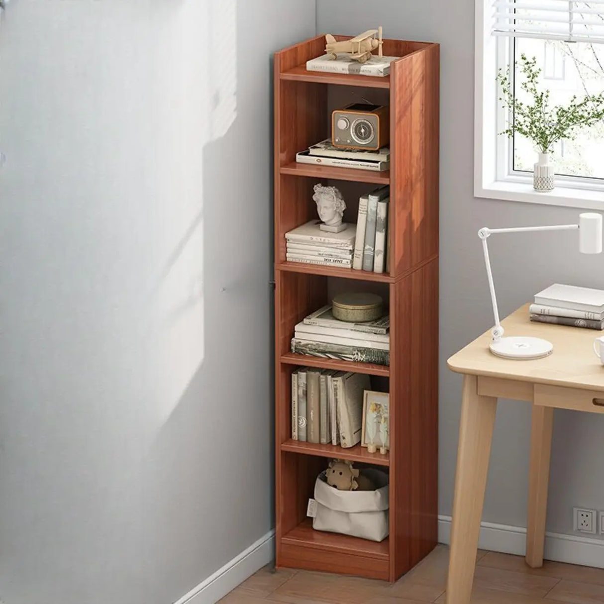 Nordic Simple Wood Closed Rectangular Narrow Bookcase Image - 23
