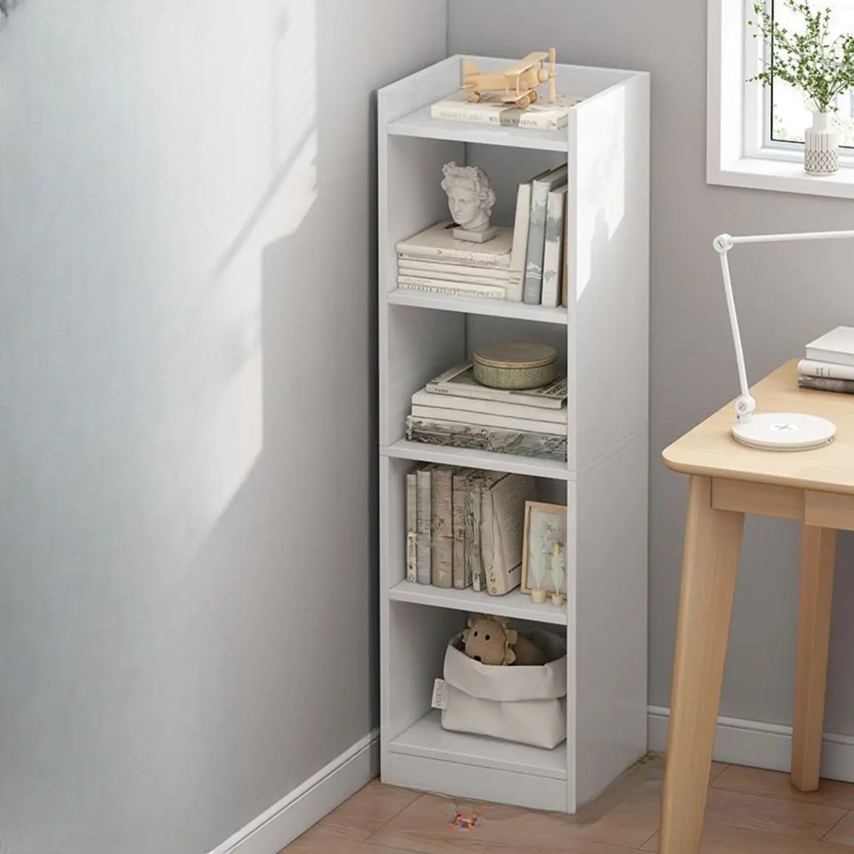 Nordic Simple Wood Closed Rectangular Narrow Bookcase Image - 28