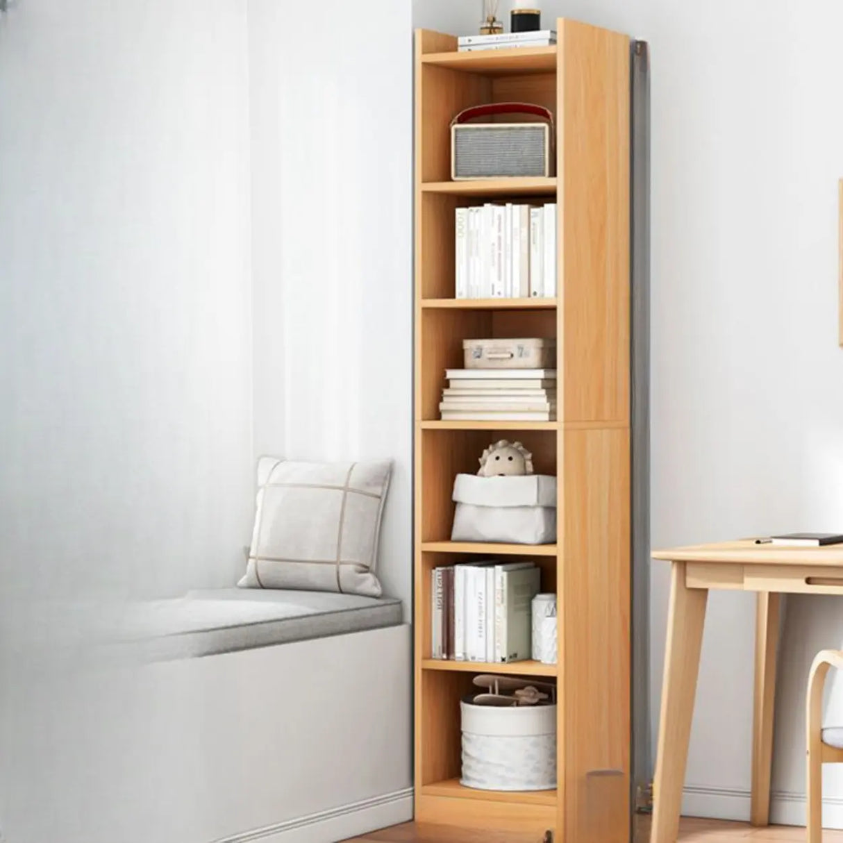 Nordic Simple Wood Closed Rectangular Narrow Bookcase Image - 29