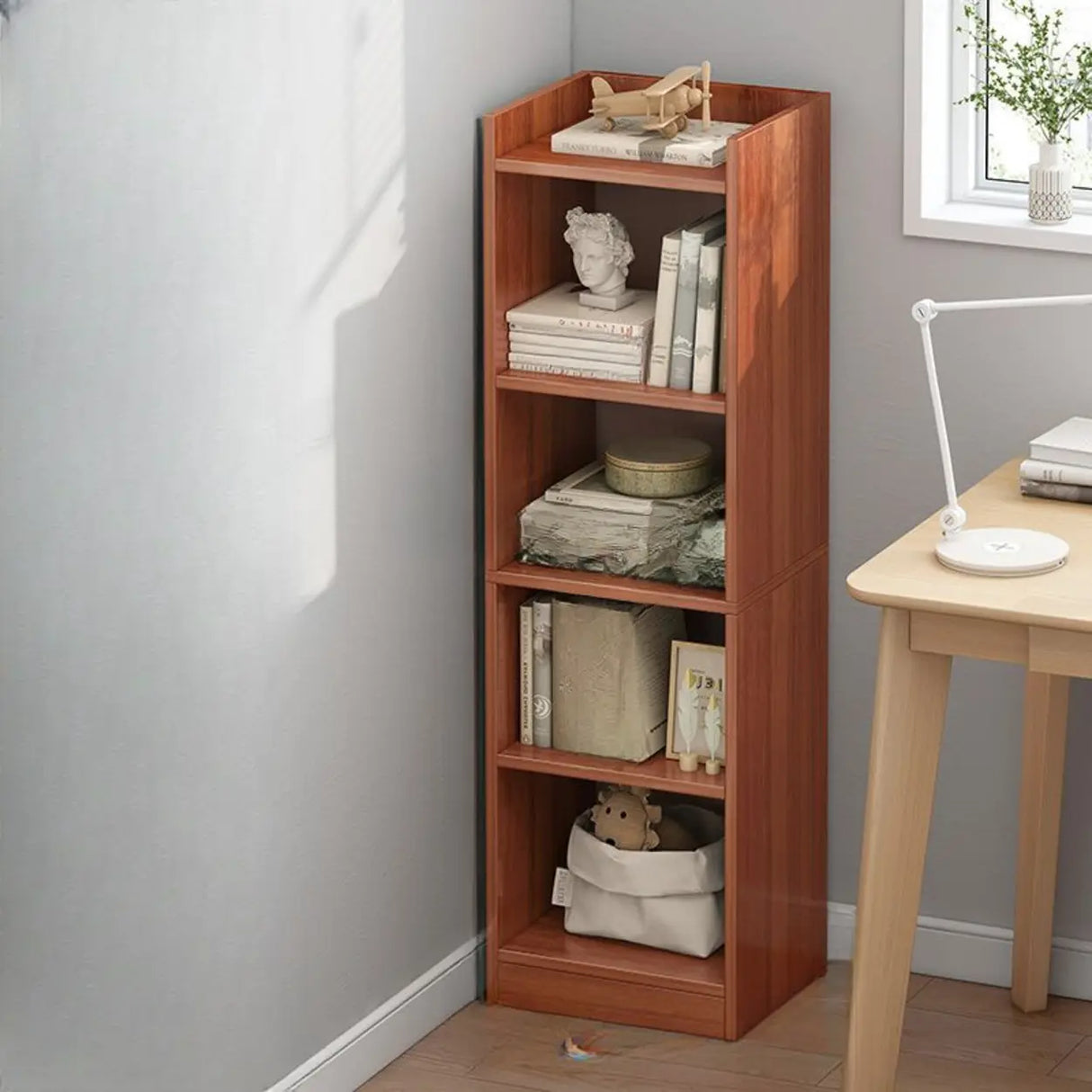 Nordic Simple Wood Closed Rectangular Narrow Bookcase Image - 4