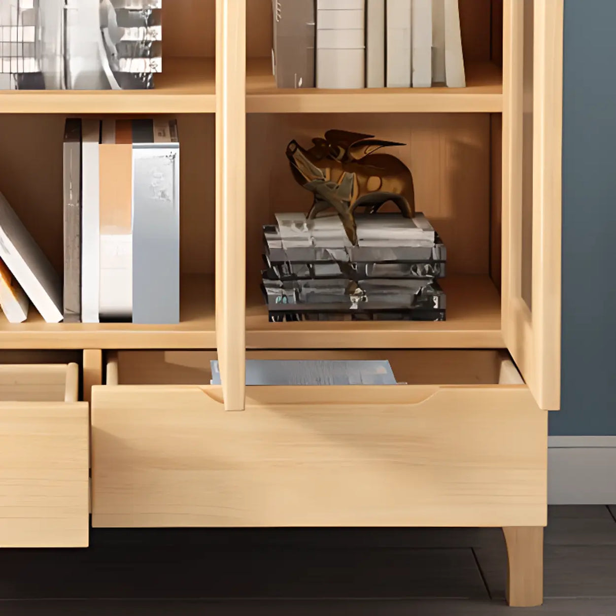 Nordic Simple Wood Finish Rubberwood Tall Bookcase Image - 10