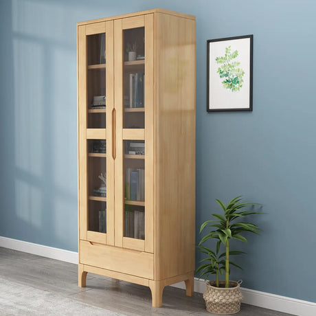 Nordic Simple Wood Finish Rubberwood Tall Bookcase Image - 2