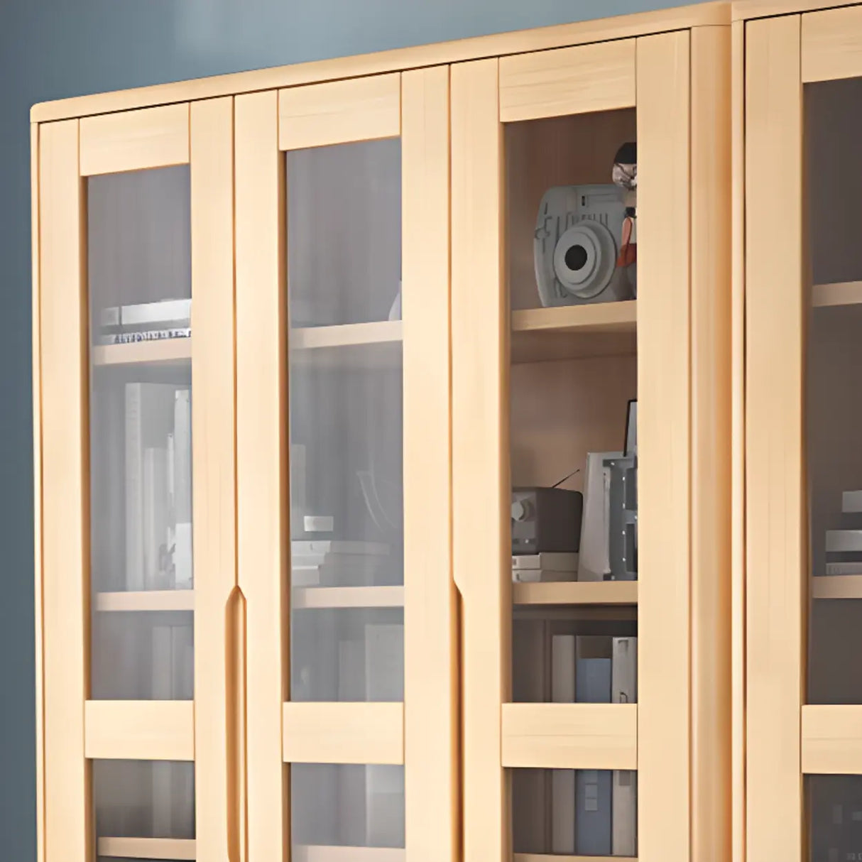 Nordic Simple Wood Finish Rubberwood Tall Bookcase Image - 4