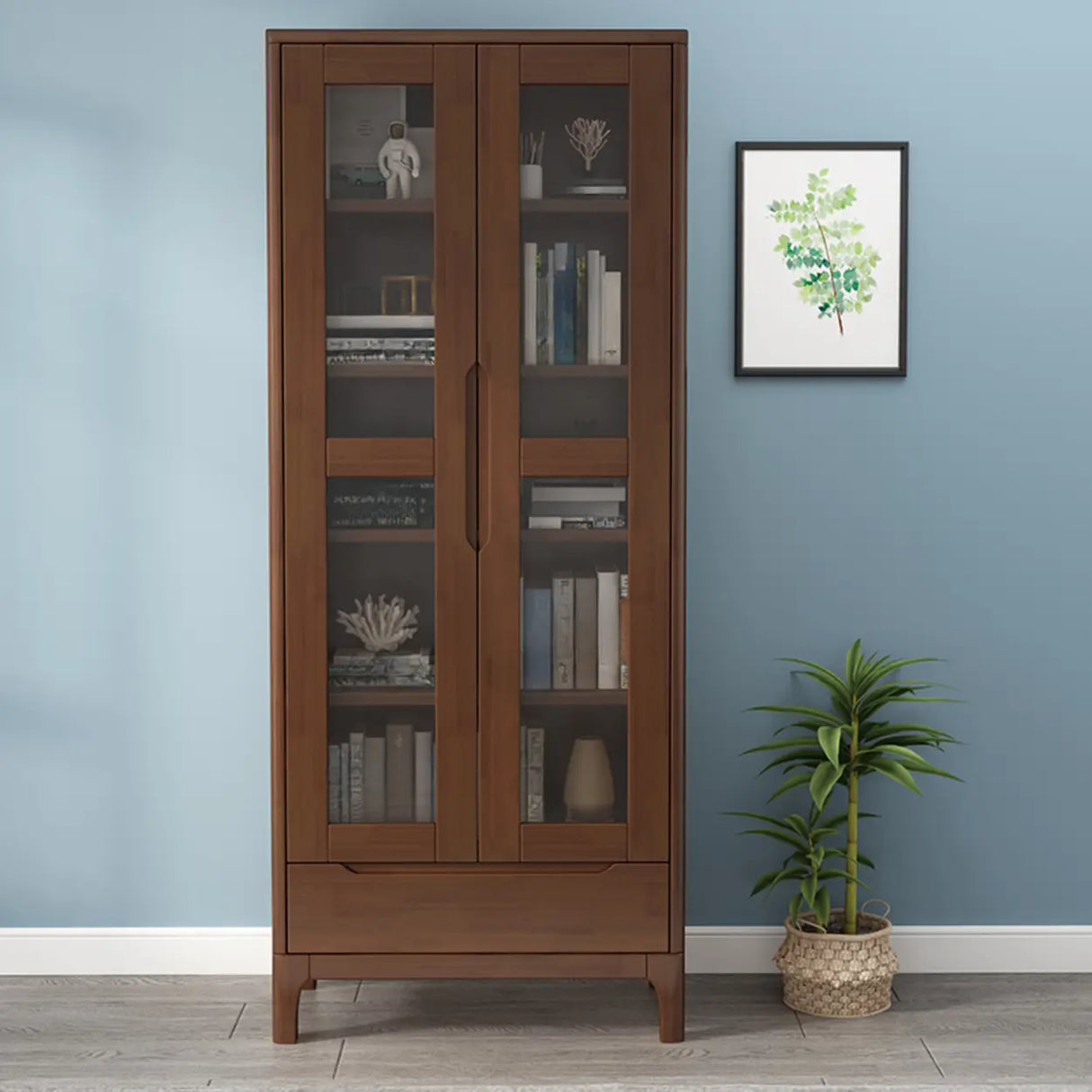 Nordic Simple Wood Finish Rubberwood Tall Bookcase Image - 5