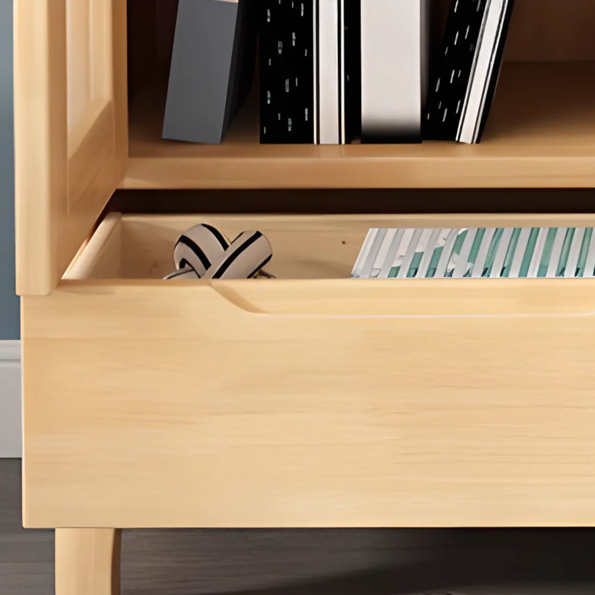 Nordic Simple Wood Finish Rubberwood Tall Bookcase Image - 8