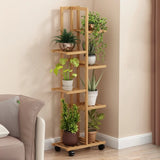 Nordic Square Multi-layer Bamboo Rolling Plant Stand Image - 13