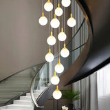 Nordic Stairwell Cluster White Glass Globe Pendant Light Image - 17