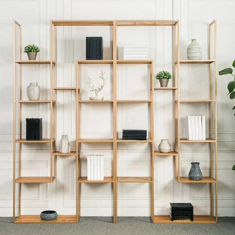 Nordic Style Open Back Geometric Wood Display Bookshelf Image - 1