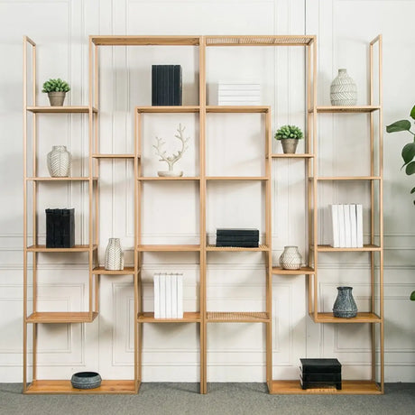 Nordic Style Open Back Geometric Wood Display Bookshelf Image - 1