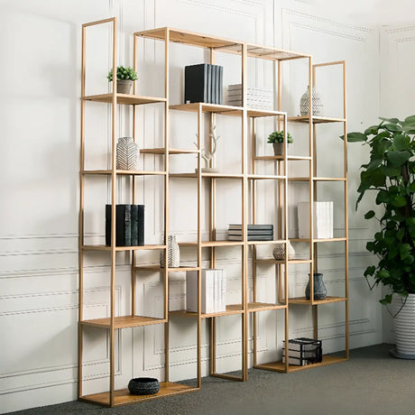 Nordic Style Open Back Geometric Wood Display Bookshelf Image - 2
