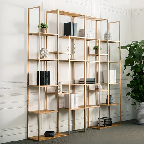 Nordic Style Open Back Geometric Wood Display Bookshelf Image - 2