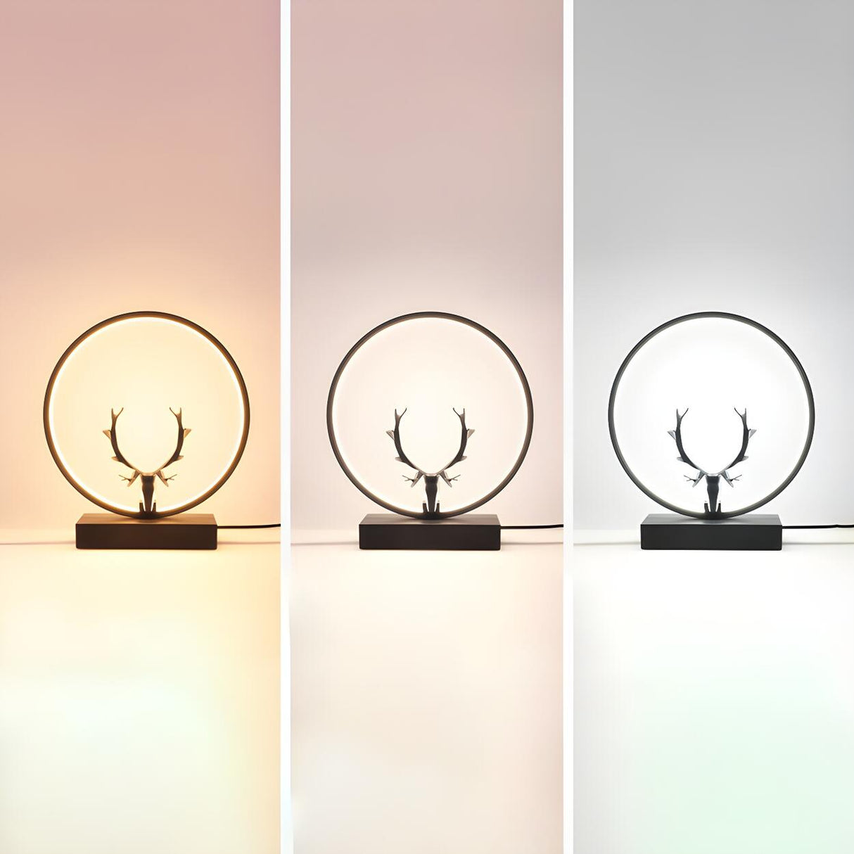 Nordic Stylish Black Antler Circle Bedroom Table Lamp Image - 10