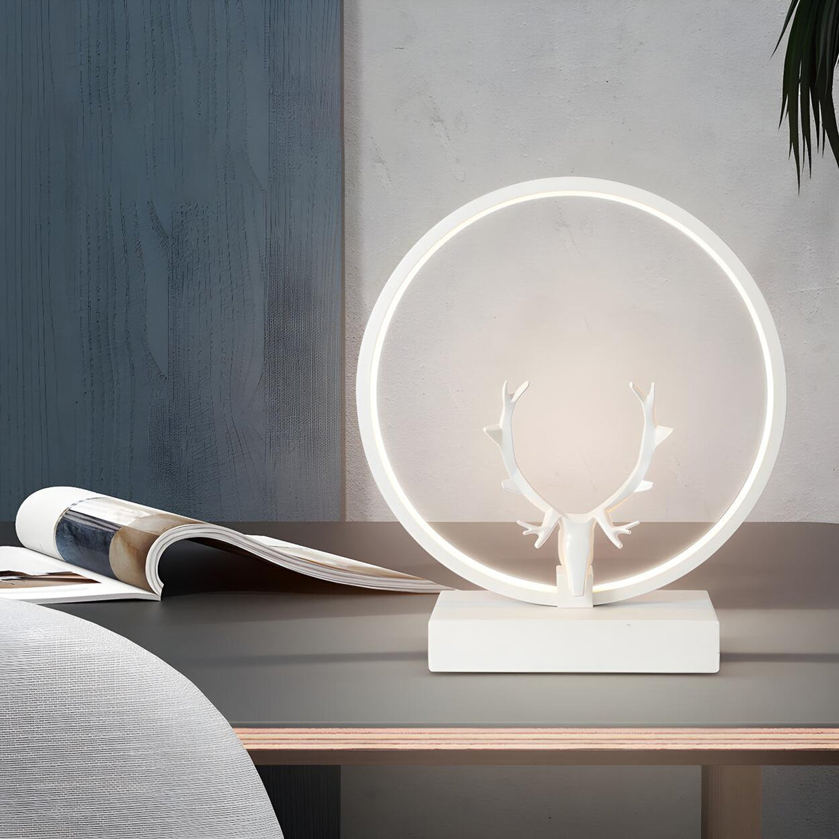 Nordic Stylish Black Antler Circle Bedroom Table Lamp Image - 3
