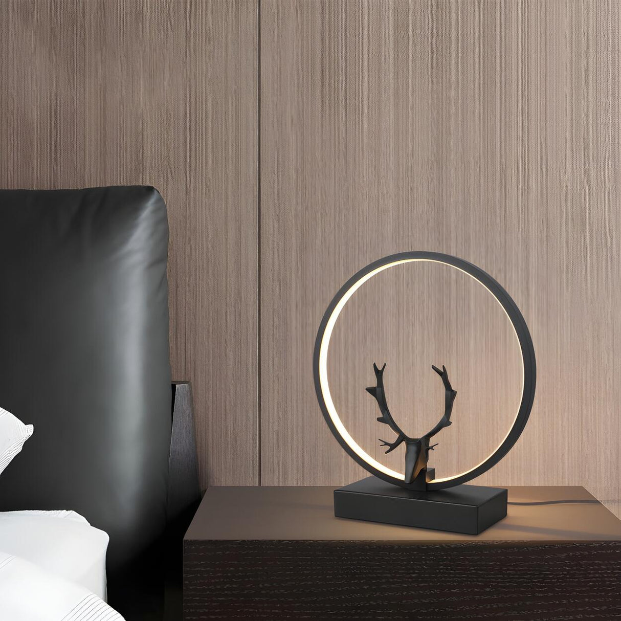 Nordic Stylish Black Antler Circle Bedroom Table Lamp Image - 4