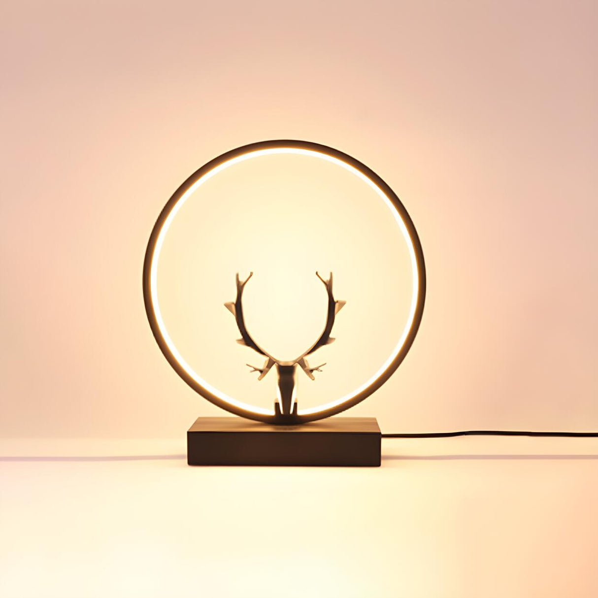 Nordic Stylish Black Antler Circle Bedroom Table Lamp Image - 6