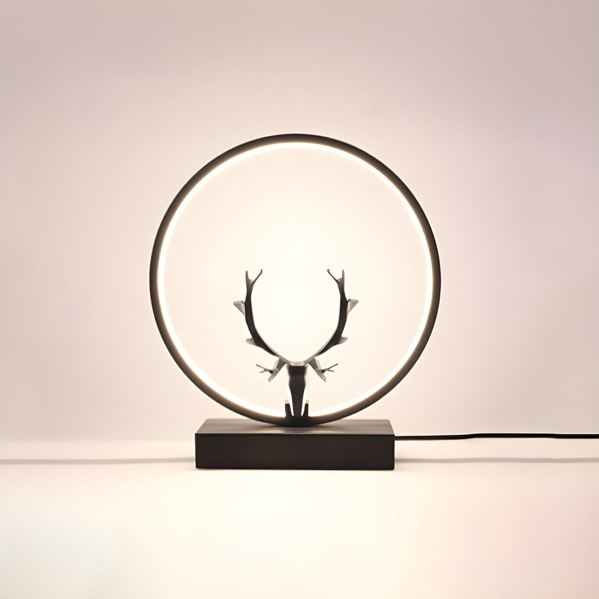 Nordic Stylish Black Antler Circle Bedroom Table Lamp Image - 7
