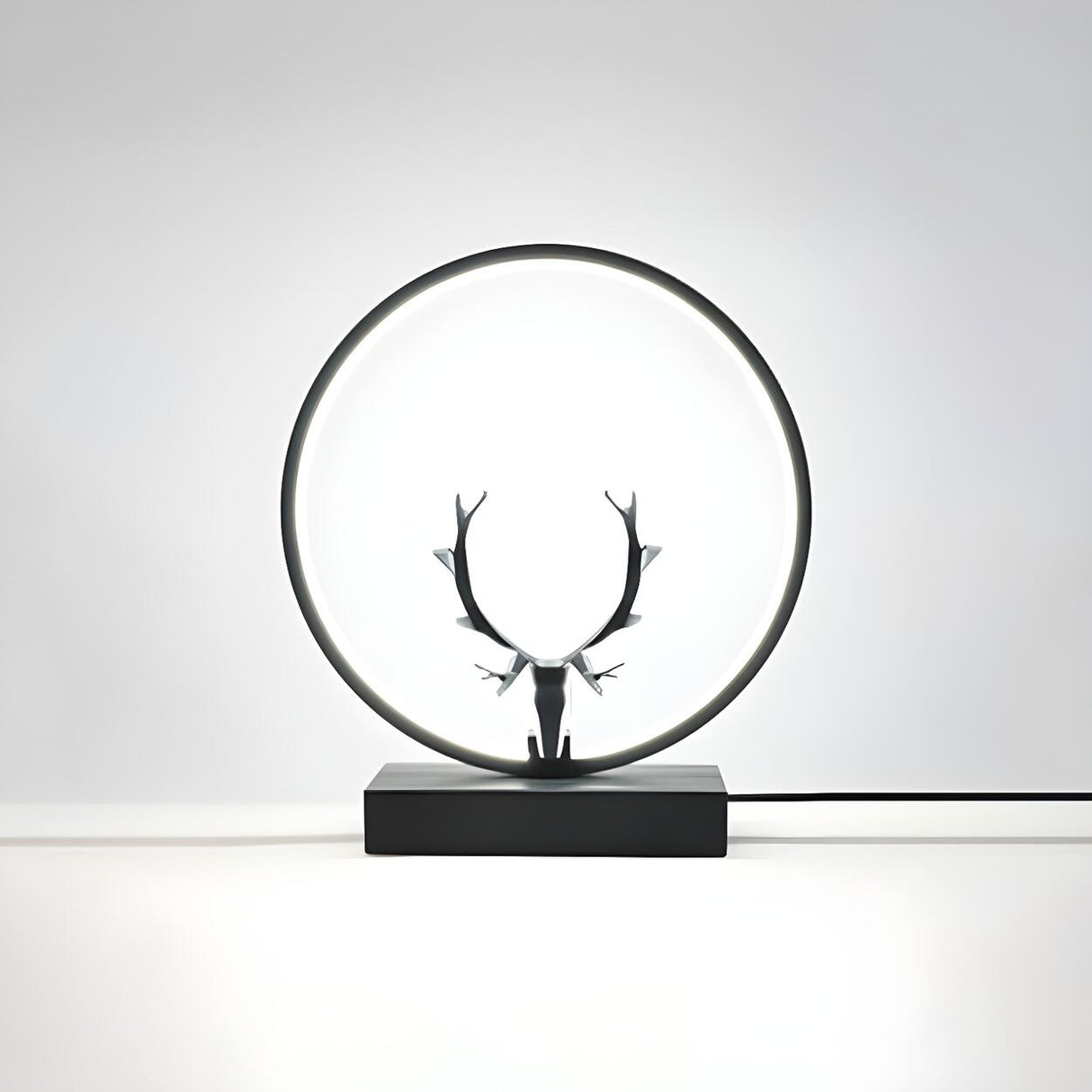 Nordic Stylish Black Antler Circle Bedroom Table Lamp Image - 8