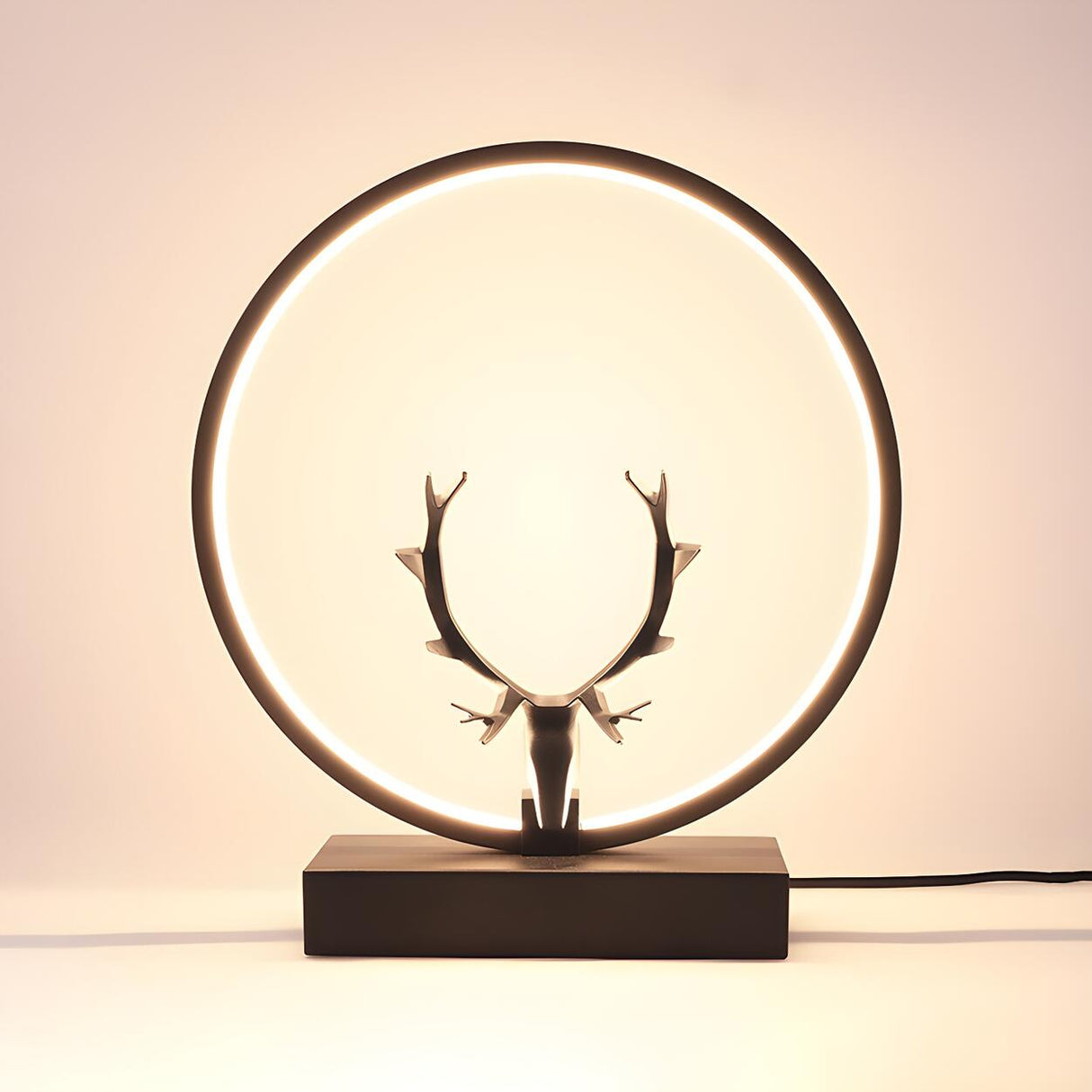 Nordic Stylish Black Antler Circle Bedroom Table Lamp Image - 9