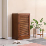 Nordic Vertical Wood Ivory Entryway Shoe Cabinet Storage Image - 23