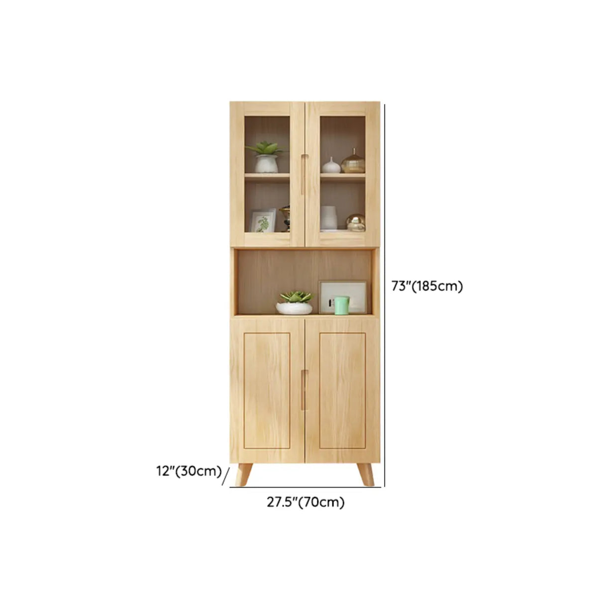 Nordic Wood Cabinet Oak Glass Doors Storage Bookcase Image - 14