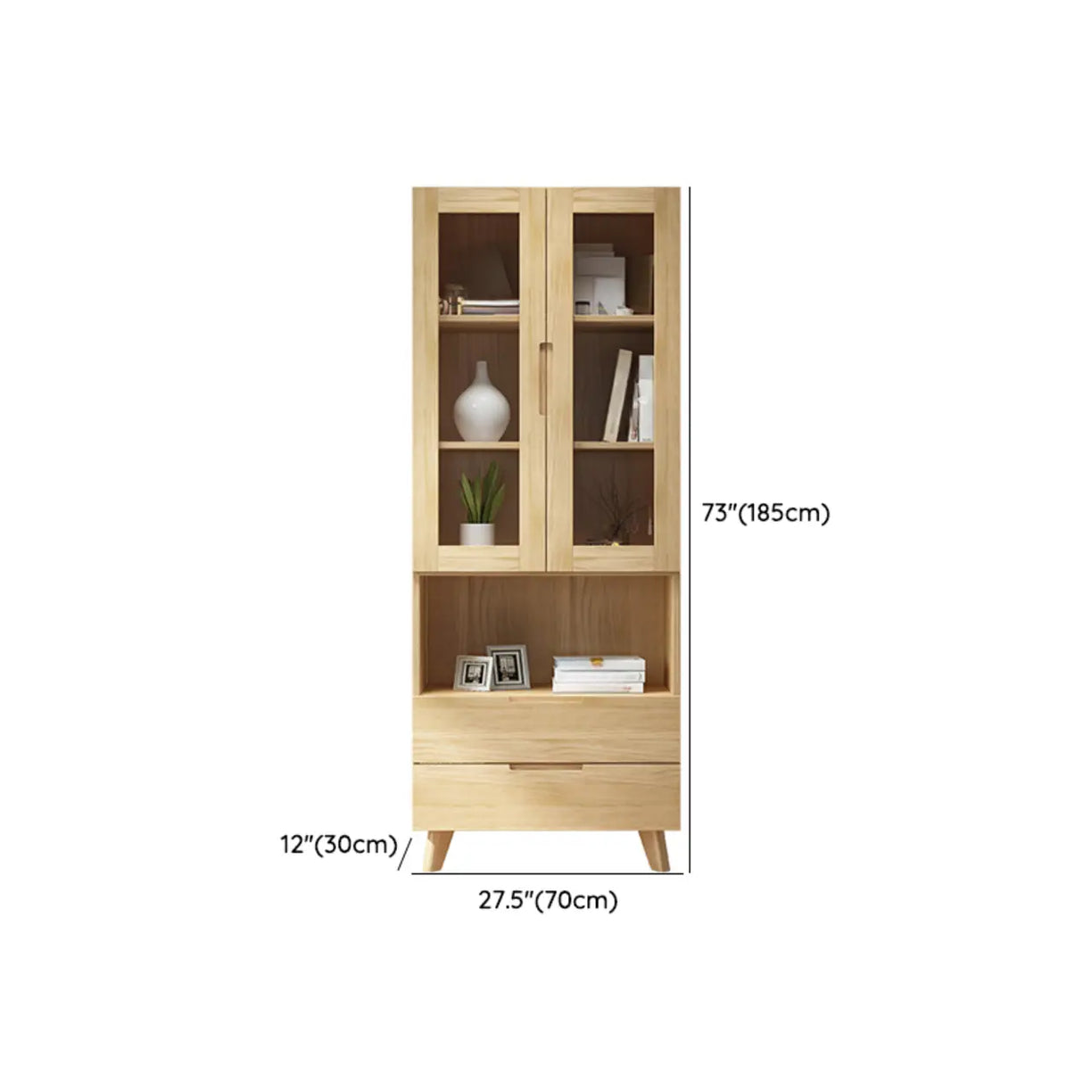 Nordic Wood Cabinet Oak Glass Doors Storage Bookcase Image - 15
