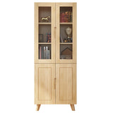 Nordic Wood Cabinet Oak Glass Doors Storage Bookcase Image - 2