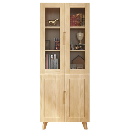 Nordic Wood Cabinet Oak Glass Doors Storage Bookcase Image - 2