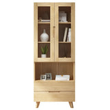 Nordic Wood Cabinet Oak Glass Doors Storage Bookcase Image - 3