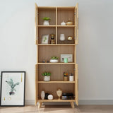 Nordic Wood Cabinet Oak Glass Doors Storage Bookcase Image - 4