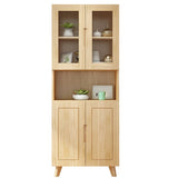 Nordic Wood Cabinet Oak Glass Doors Storage Bookcase Image - 5