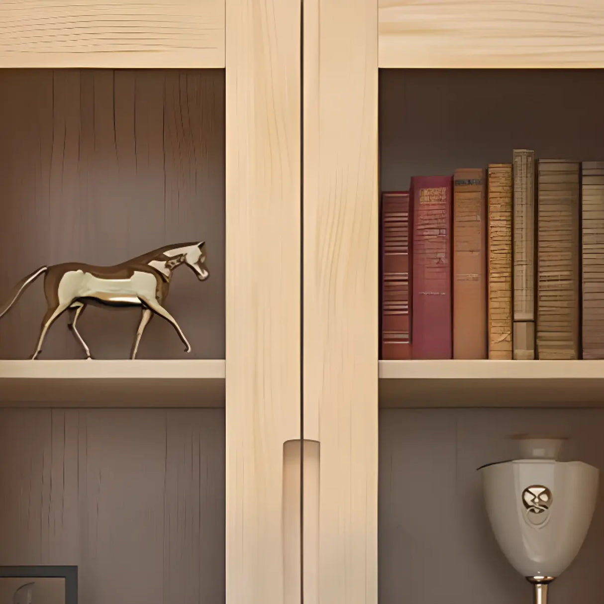 Nordic Wood Cabinet Oak Glass Doors Storage Bookcase Image - 7