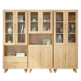 Nordic Wood Cabinet Oak Glass Doors Storage Bookcase Image - 8