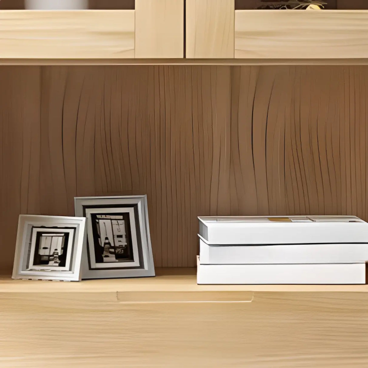 Nordic Wood Cabinet Oak Glass Doors Storage Bookcase Image - 9
