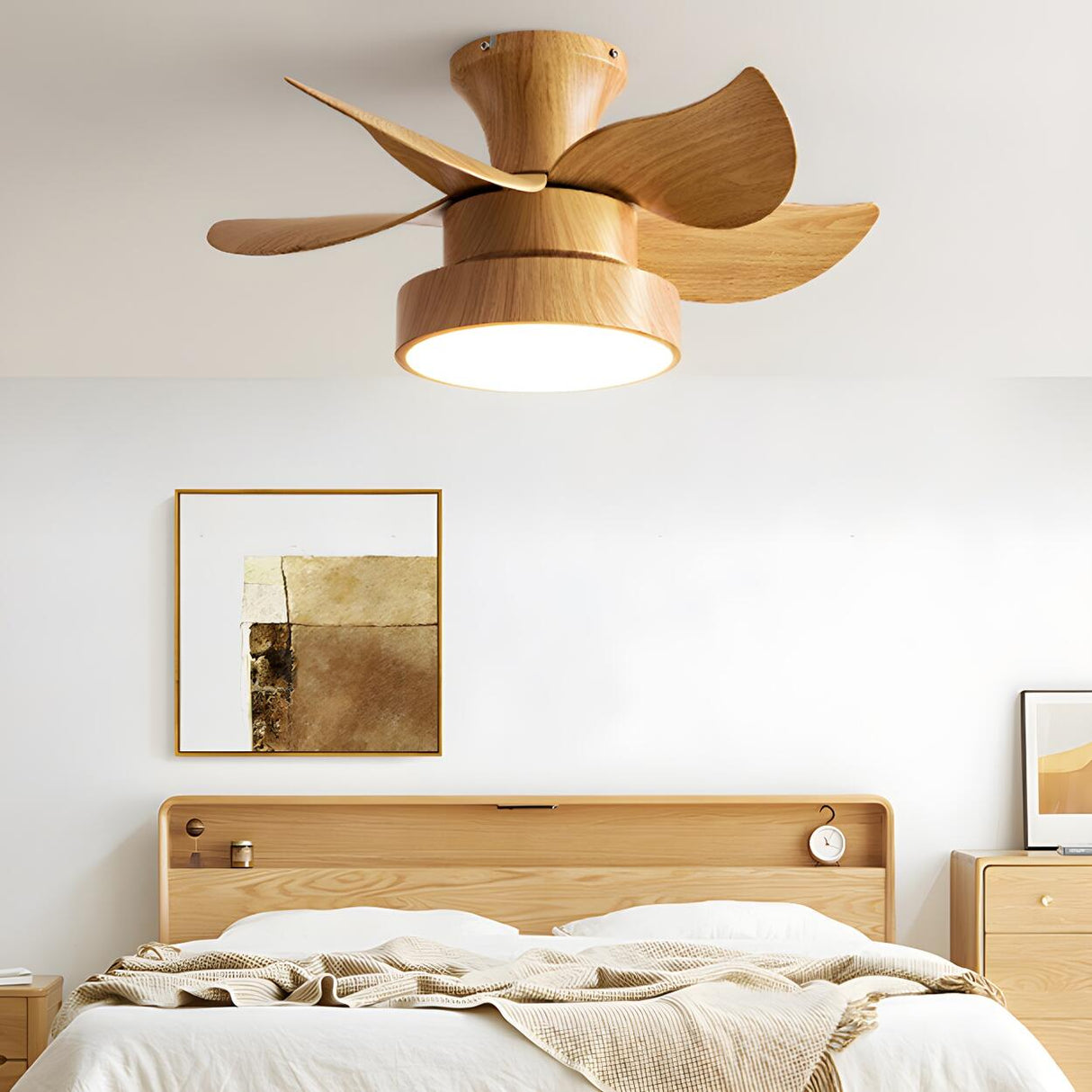Nordic Wood Finish Minimalist Ceiling Fan with Light Image - 2