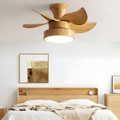 Nordic Wood Finish Minimalist Ceiling Fan with Light Image - 2