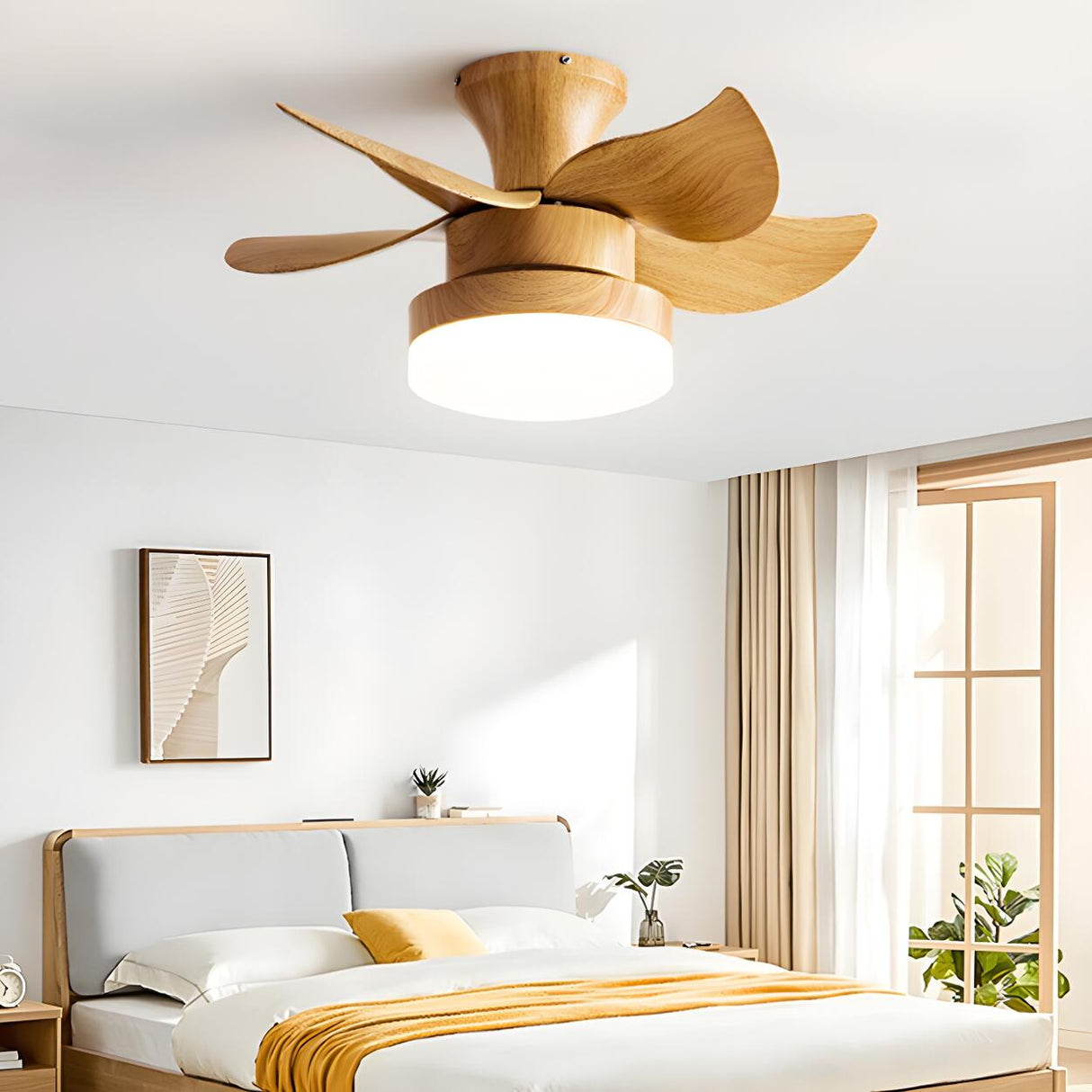 Nordic Wood Finish Minimalist Ceiling Fan with Light Image - 3
