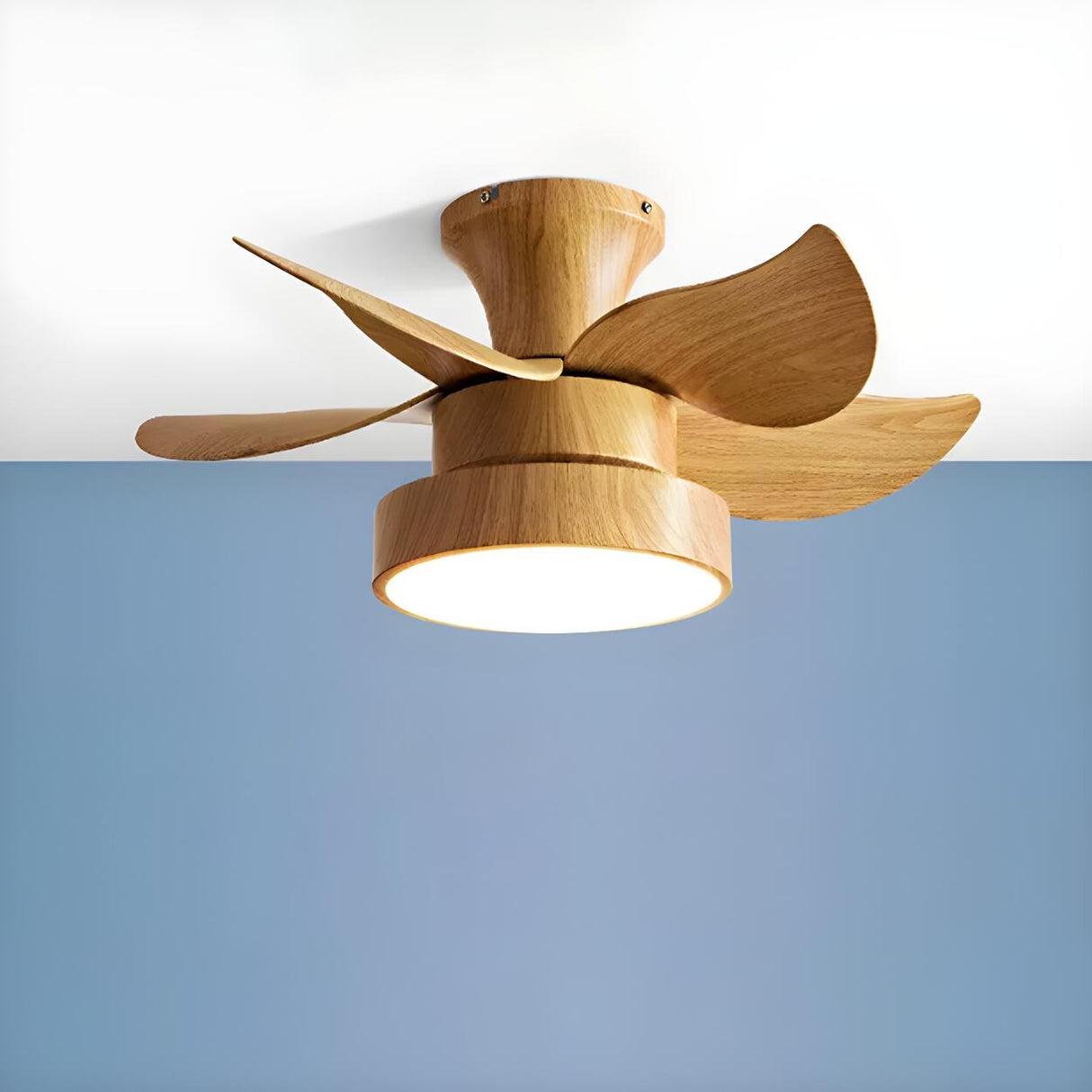 Nordic Wood Finish Minimalist Ceiling Fan with Light Image - 8