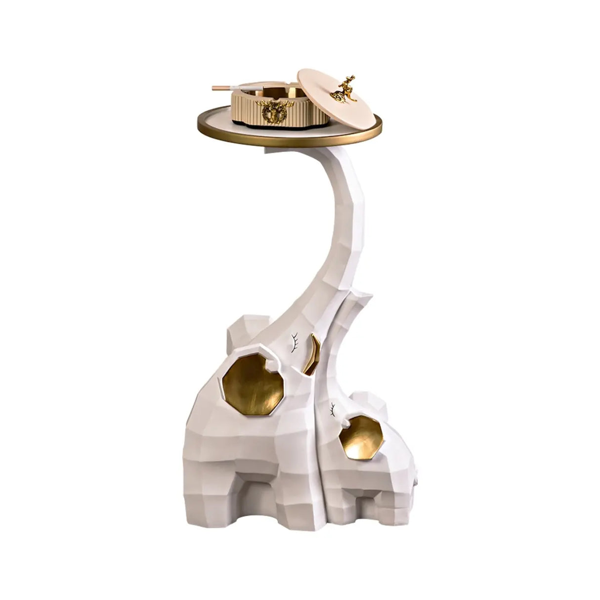Novelty Elephant Shaped White Resin Tray Top End Table Image - 2