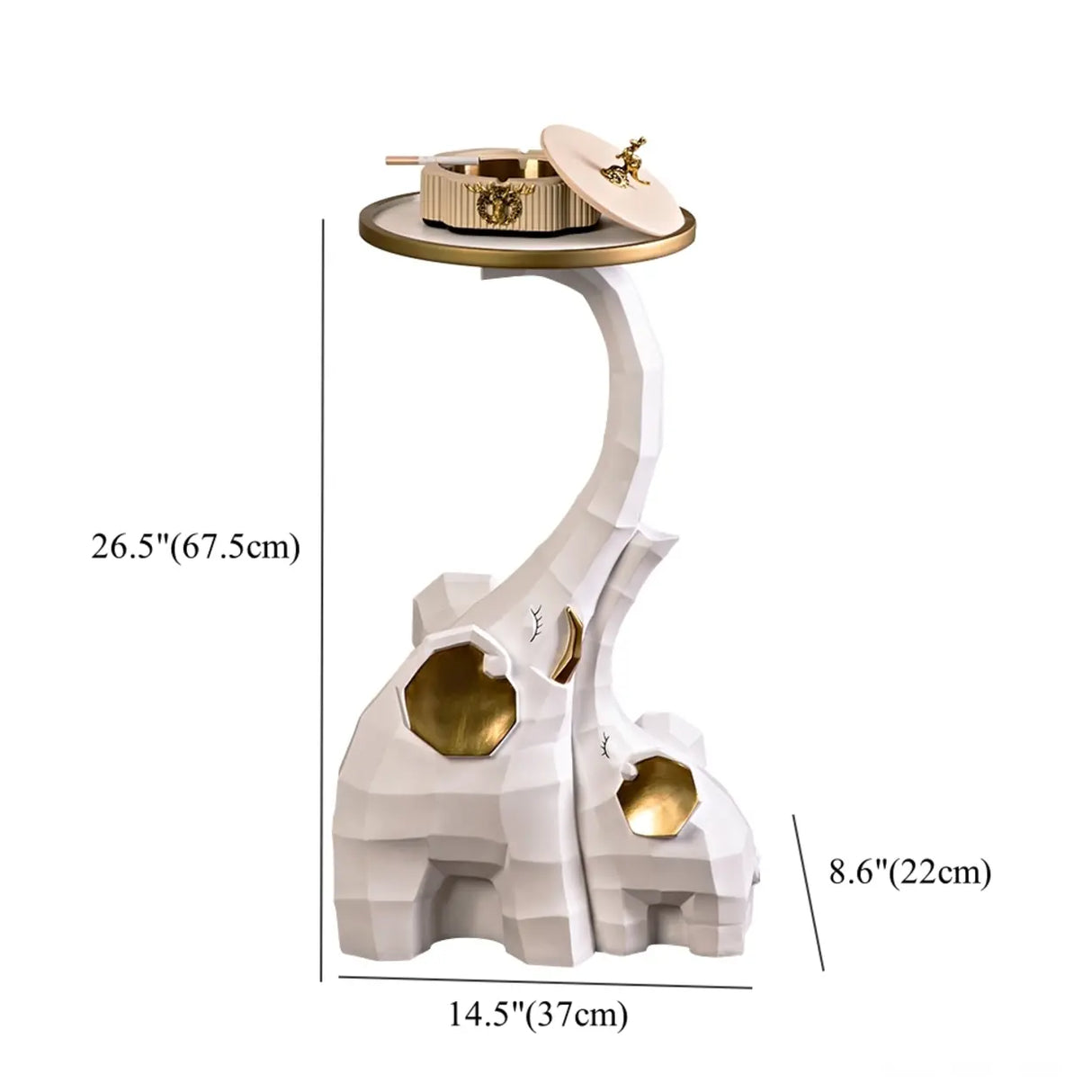 Novelty Elephant Shaped White Resin Tray Top End Table 