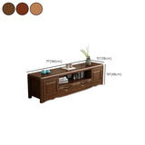 Nut-Brown Finish Wooden TV Stand with Cabinet Shelves Image - 11