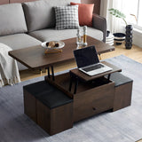 Nut-Brown Foldable Lift Top Coffee Table with Storage Image - 1