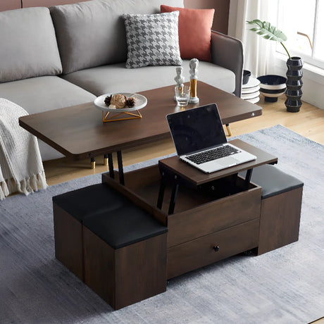 Nut-Brown Foldable Lift Top Coffee Table with Storage Image - 1