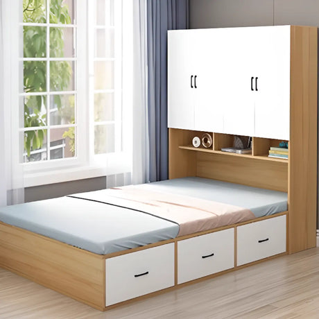 Nut-Brown King Wood Storage Bed with Mattress and Drawers Image - 1