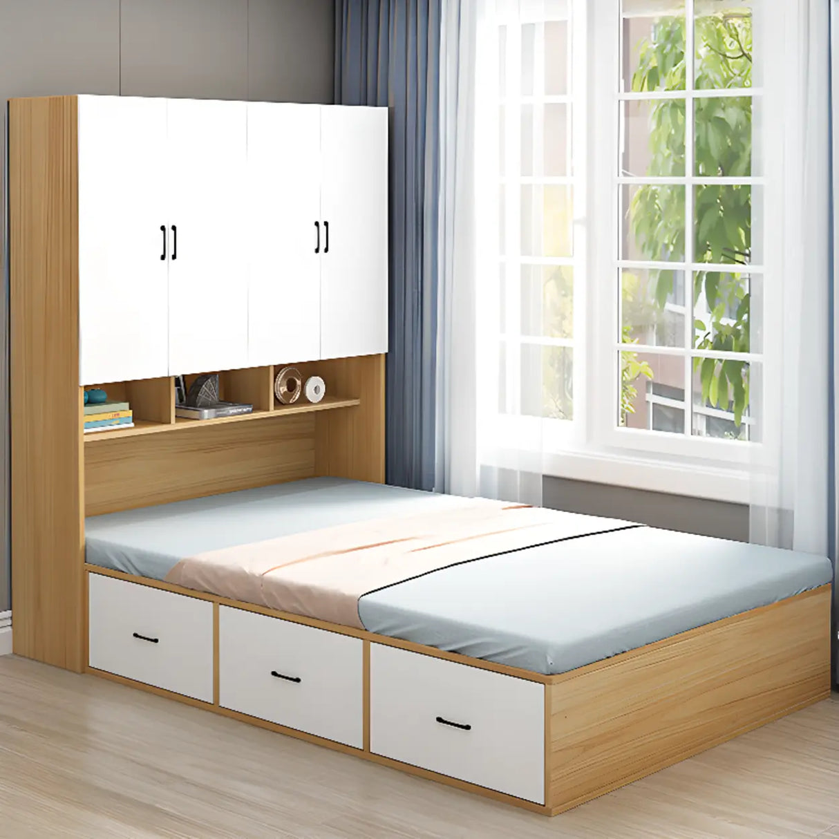 Nut-Brown King Wood Storage Bed with Mattress and Drawers Image - 8
